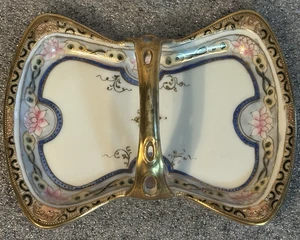 Hand-Painted Porcelain Nippon Bon Bon or Relish Dish Ornate Handle Gold Trim - Picture 1 of 11