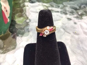 14k diamond and ruby wedding set preowned - Picture 1 of 5