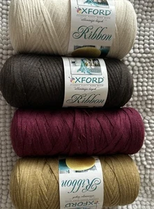 Oxford 100% Recycled Cotton Ribbon Yarn 4 X 250gr Rolls Gold Cream Brown Burgan - Picture 1 of 8