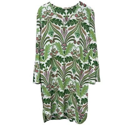 Soft Surroundings Linen Blend Dress Large Pink Green Floral Print Preppy Casual - Image 1 of 4