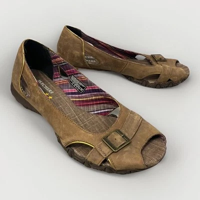 Zapatos sin cordones Skechers de cuero marrón original para motociclistas con hebilla punta abierta para mujer 8,5 Foto 1 de 4