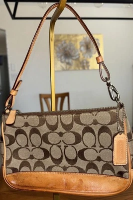 Vintage Y2K Coach Signature Demi Mini Pouch Hand Bag Canvas Leather Tan 6094 - Image 1 of 4