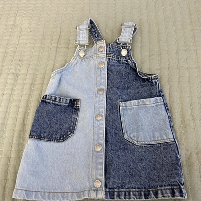7 For All Mankind Denim Dual Wash Overall Dress Buckle Strap Toddler Size 3T — 第 1/4 张图片