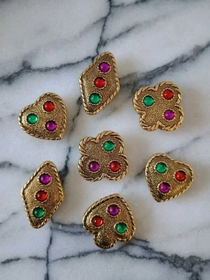 Vintage Button Covers Jeweled Cabochon Colorful Set Of 7 Gold Tone  - Image 1 of 3