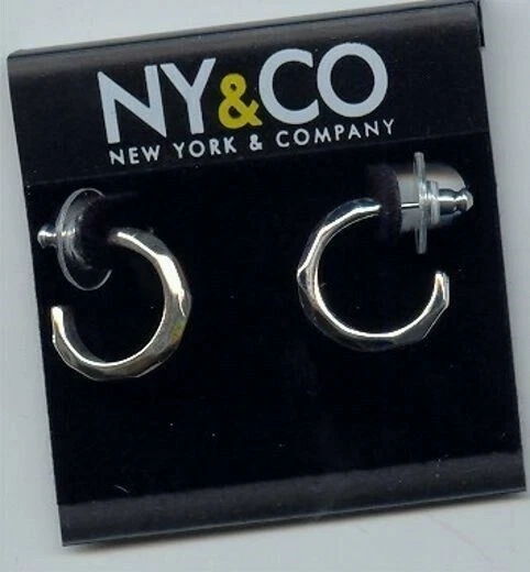1 PAIR "NY & CO" SILVER FACETED LOOP EARRINGS  T191 - Image 1 of 1