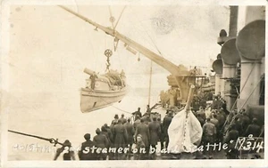 USS Seattle WW1 Real Photo Postcard Hoisting A Steamer Aboard Seattle RPPC - Picture 1 of 2