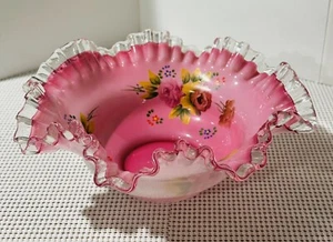 Vtg Brides Basket Bowl 10” Ruffled Edge Hand Painted Beautiful! - Picture 1 of 8