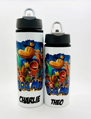 Dog Man Personalised Kids Water Sports Bottle School Flip Top Straw 750 600 ml - Image 1 of 4