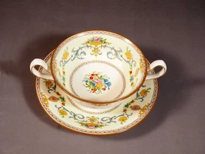 Minton Talbot B1124 Cream Soup Bouillon Cup & Saucer Bowl Enamel Antique - Foto 1 di 7