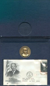 MEDALLA DWIGHT D. EISENHOWER Y PORTADA PRIMER DÍA ~ DANBURY COMO NUEVA - Imagen 1 de 2