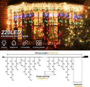 Cadena de luces de Navidad para exteriores de hielo de 22,5 m cálidas multicolores impermeables red eléctrica - Imagen 1 de 8