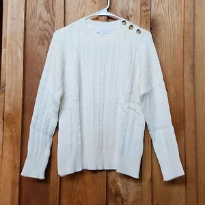 Charter Club Crew Neck Cable Knit Preppy Sweater, Medium, Ivory Cream - Picture 1 of 8
