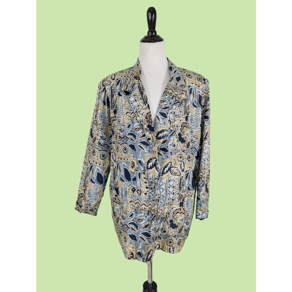 Blazer Bogari M 100% Seda Floral Azul Beige Top Chaqueta Mujer Foto 1 de 4