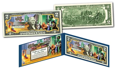 Wizard of Oz * YELLOW BRICK ROAD * Billete de $2 de EE. UU. con licencia oficial  Foto 1 de 3