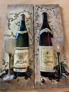 Kate McRostie Wine Wall Plaques Bordeaux & Riesling set 9.5" X 3.25” - Picture 1 of 4