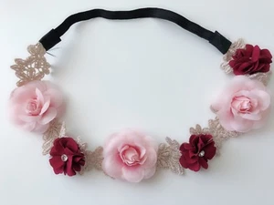 Women Girl BOHO flower Floral Crochet Rose wedding Party Elastic Hair Headband - Picture 1 of 9