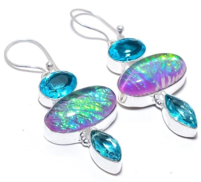 Australian Triplets Opal Gemstone Handmade 925 Sterling Silver Jewelry Earrings - Image 1 of 4