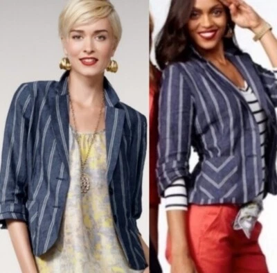 Cabi Women's Blazer Nautical 100%Linen Blue & White Stripe Size 8 - Image 1 of 4