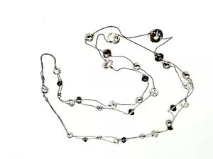 Vintage Pendant Necklace Silver Metal Layered Two Strands Crystal Quartz - Picture 1 of 10