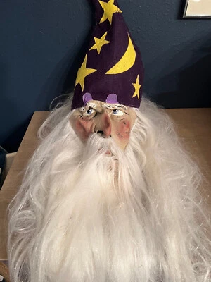 Máscara de Halloween Mago Merlín Barba Blanca Larga Mario Chiodo Studios Adulto 2004 Foto 1 de 4