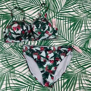 Victoria's Secret Tropical Floral Palm Leaf Bikini Set Womens Size 40C/Large - Picture 1 of 5