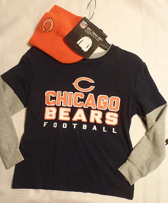 Boys NFL Chicago Bears M L Choice Long Sleeve Shirt Orange Winter Hat NWT - Image 1 of 2