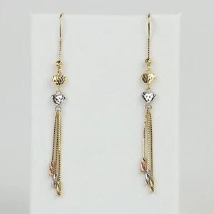14k Yellow/Rose/White Gold Women's "Heart" Dangling Threader Earrings - Picture 1 of 2