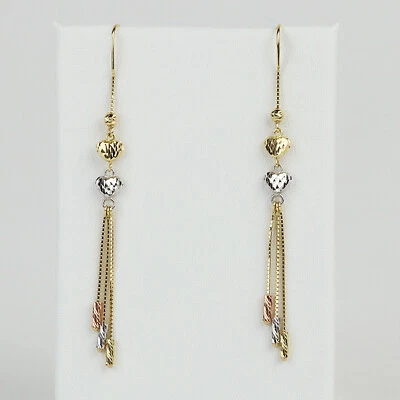 14k Yellow/Rose/White Gold Women's "Heart" Dangling Threader Earrings - Image 1 of 2