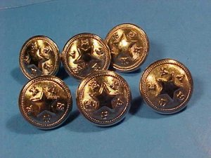 Lot SIX 6 Waterbury Texas Star Uniform Shirt Buttons Nickel SILVER IN COLOR 5/8" - Picture 1 of 12