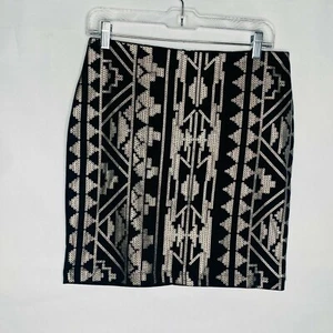 Forever 21 Mini Skirt Juniors L Black Geometric Gold Metallic Print Stretch - Picture 1 of 5