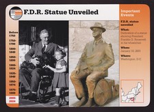 FRANKLIN DELANO ROOSEVELT STATUE UNVEILED FDR 2001 GROLIER STORY OF AMERICA CARD