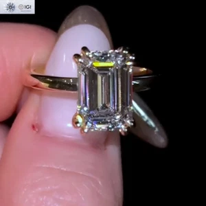 IGI 2.75Ct E VVS2 Emerald Cut Lab Grown Diamond Engagement Ring 14K Yellow Gold - Picture 1 of 14