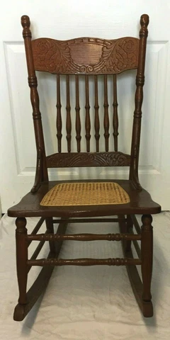 BEAUTIFUL - Antique  American Press Back Oak Rocking Chair - L@@K Cover
