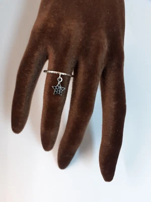 anello fedina argento 925 anallergico stella pendente zirconi neri misura 15 - Immagine 1 di 3