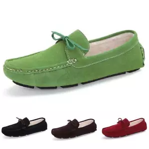 Mens Winter Slip on Loafers Casual Moccasins Shoes Driving Fur Inside Flats New - Picture 1 of 17