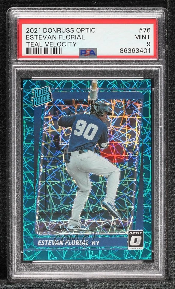 2021 Donruss Optic Rated Teal Velocity Prizm /35 Estevan Florial PSA 9 Rookie RC - Image 1 of 2