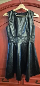 NWOT By & By Girls 16 Black Pleather Vegan Leather Dress Fit and Flare Dressy  - Picture 1 of 4