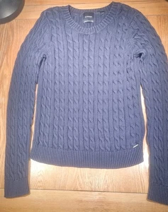 Super Dry Navy Cable Knit Ladies Jumper - Size 12 - Picture 1 of 6