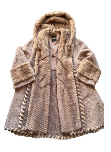 FENDI Pelliccia Visone Mink Fur Lana Wool cappotto Coat Mantella Sable Color M L
