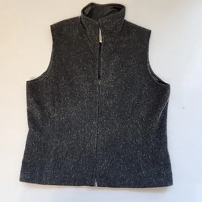 Eddie Bauer Small Black Wool Vest Full Zip YKK Zip Pockets Lined Alpaca Mohair - Image 1 of 4