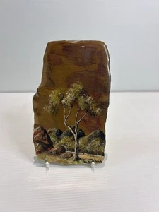 Steve Johns Hand Painted Petrified Wood Art Mareeba QLD Outback Scene - Bild 1 von 5