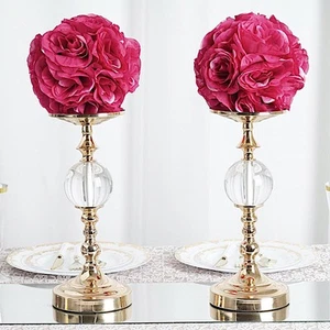 2 FUCHSIA 7" Silk Roses Flowers Kissing Balls Wedding Party Events Centerpieces - Picture 1 of 8