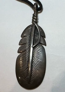 Navajo Sterling Silver Feather Pendant 2-1/2” 9.2g Signed Mace - Picture 1 of 9