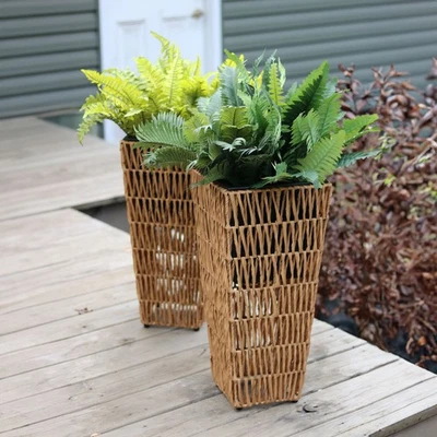 11 in Hyacinth Poly-Wicker Planter - Barley - Set of 2 by Sunnydaze - Image 1 of 4