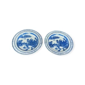 Pair Antique Staffordshire Blue & White “Willow” Reticulated Plates c.1830 - Picture 1 of 10