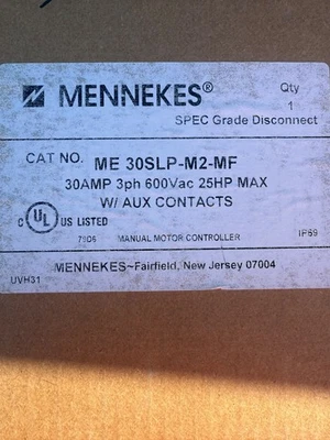 Mennekes ME 30SLP3-M2-MF Motor Disconnect 10HP 30A 6Pole 600VAC w/ Aux Contact - Image 1 of 3