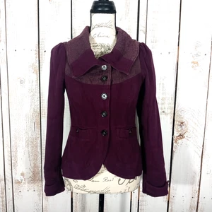 Free People Blazer Jacket Womens Size 8 Eggplant Button Front Ribbed Cardigan - Picture 1 of 8