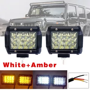 2x Amber White 4 inch 72W Led Work Light Bar Dual Colors For ATV SUV Truck Boat - Picture 1 of 9