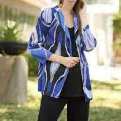 NWT MING WANG Abstract Print Pleated Crinkle Jacket Size S MSRP$235 - Image 1 of 4