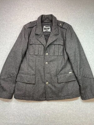 Buckle Coat Large Gray Wool Blend Black Label Jacket Casual Outdoor Distressed - Image 1 of 4